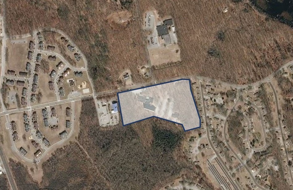 Aerial view with parcel boundary — 13.41 acres surrounded by established residential neighborhoods